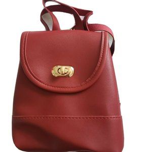 Red Clasped Mini Leather Backpack